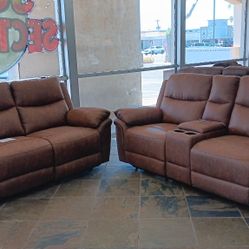 Brown Reclining Sofa Set 