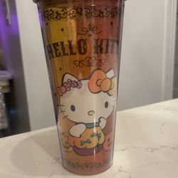 Hello Kitty Orange Pumpkin Acrylic Travel Cup Tumbler Halloween 
