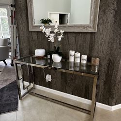 Chrome Metal & Glass Top Console Table
