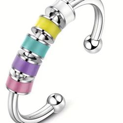 Spinning Enamel Fidget Ring Anxiety Relief  Aesthetic Multicolor Stainless Steel
