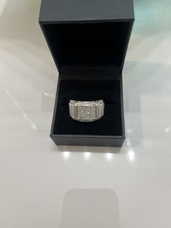 Men’s 1/2 CTW Diamond Cluster Ring in 18K White Gold–Plated Sterling Silver—serious sparkle.