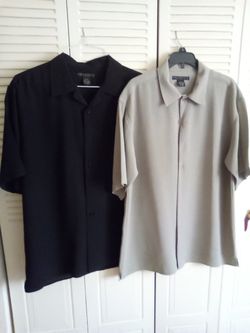 Domani (1)Black & (1)Grey Short Sleeve Dress Shirts Mens Large