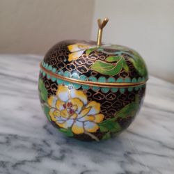 $19 Vintage Cloisonne Enamel Floral Apple 3" Beautiful Condition 