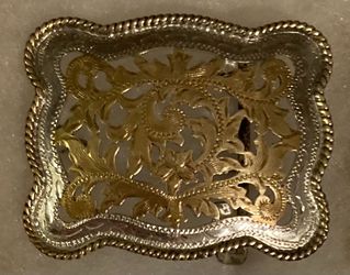 Vintage Metal Belt Buckle, Alpaca Silver and Brass, Intricate, Nice Western Design, 2 1/2" x 2", Heavy Duty, Quality, Thick Metal, For Belts, Fashion,