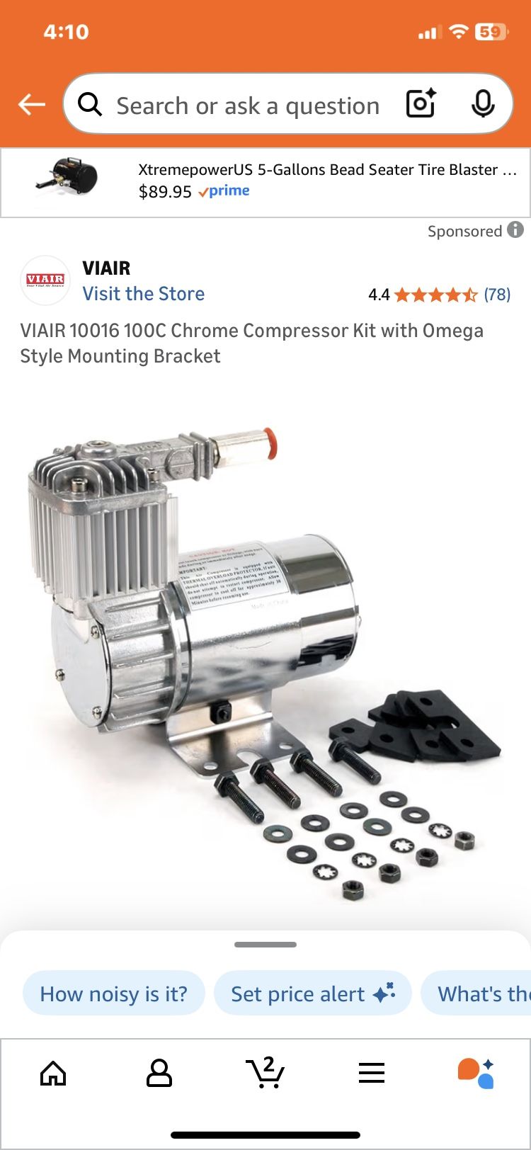 VIAIR 10016 100C Chrome Compressor Kit with Omega Style Mounting Bracket