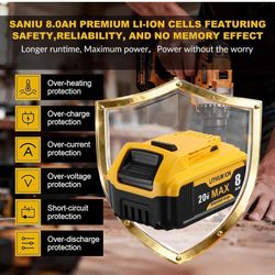SANIU 8000mAh Replacement for Dewalt 20V MAX Battery Li-ion Compatible with Dewalt 20-Volt Cordless Power Tools DCB208 DCB207 DCB206 DCB204 DCB201 