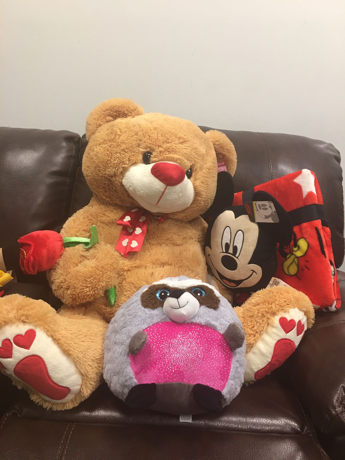 Brand new stuffed animals, life sized teddy bear and Mickey Mouse blanket all for $20