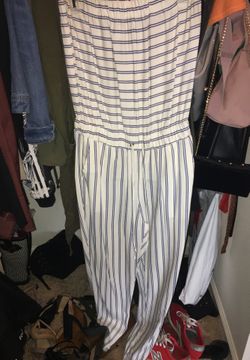 White with blue stripes jumpsuit