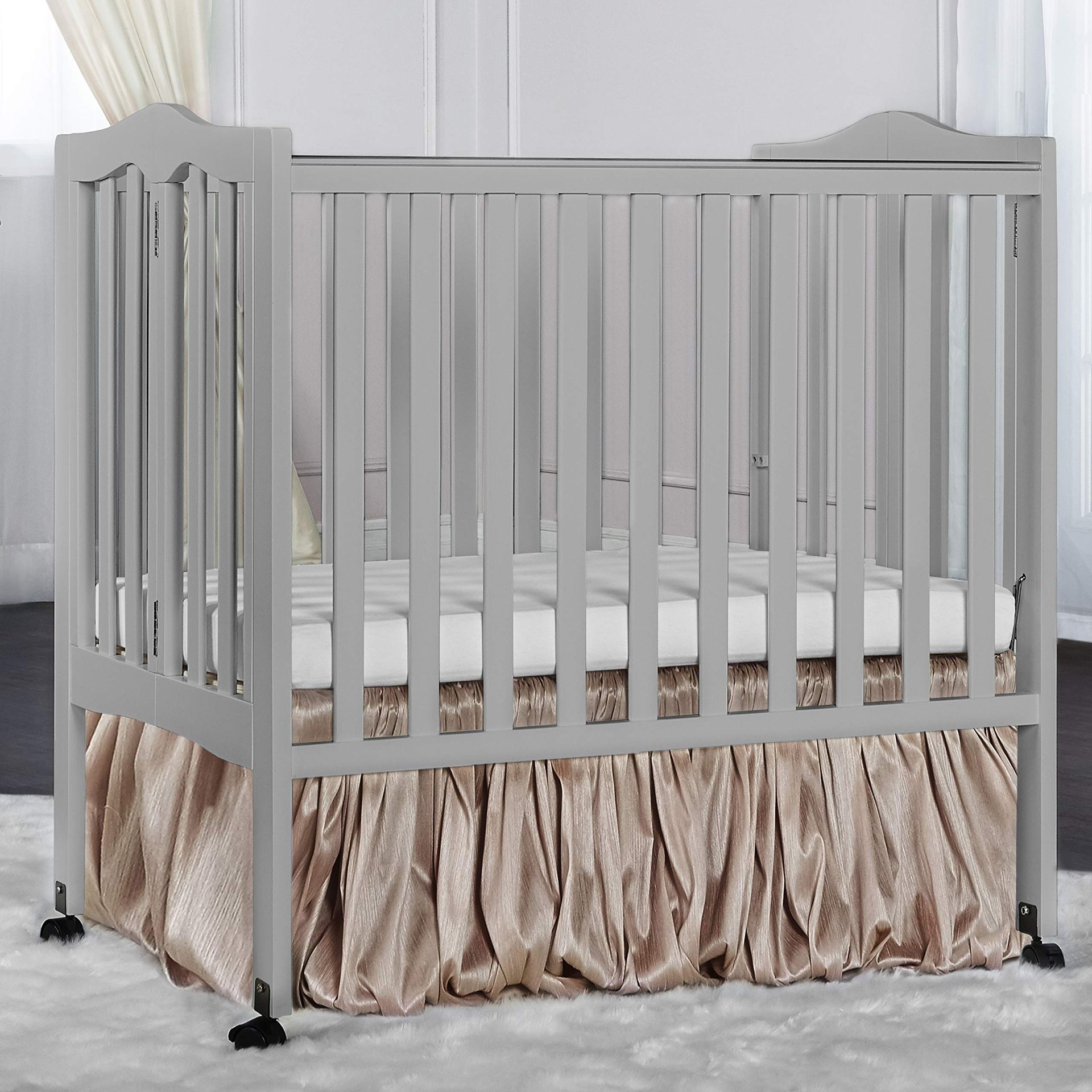 Dream On Me 2 in 1 Lightweight Folding Portable Crib, Pebble Grey