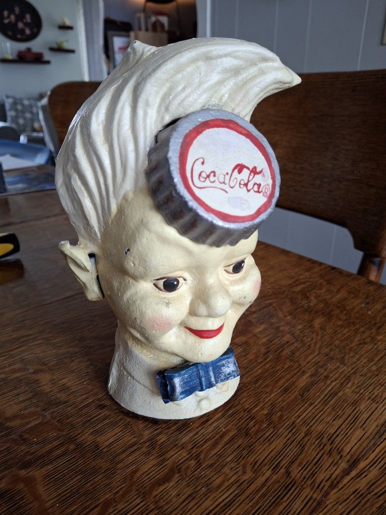 Vintage The Sprite Boy Head COCA COLA Coin/Piggy Bank Cast Iron Coke Collectible