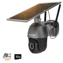 SOLIOM S600 3G/4G LTE Solar Powered Cellular Security Camera Wireless Outdoor, Pan Tilt 360°View Spotlight, 1080p Night Vision, 2 Way Talk, PIR Motion