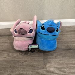 with tags Disney’s Stitch and Angel Plush Slippers Adult Women’s 9-10