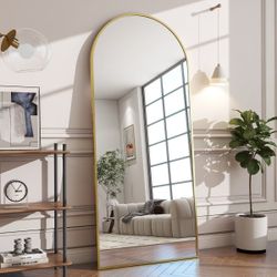 Full-Length Arched Floor Mirror Gold Frame