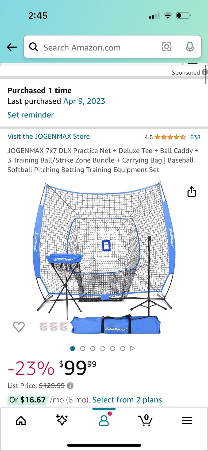 JOGENMAX 7x7 DLX Practice Net + Deluxe Tee + Ball Caddy + 3 Training