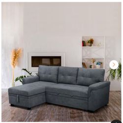 84.64 in. Velvet L-Shaped Sleeper Sectional Sofa with Square Arms in Dark Gray, Reversible Chaise, and Pull-out Sofa Bed