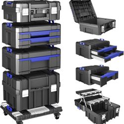 AIRAJ 4 Tier Stackable Rolling Tool Box with Wheels