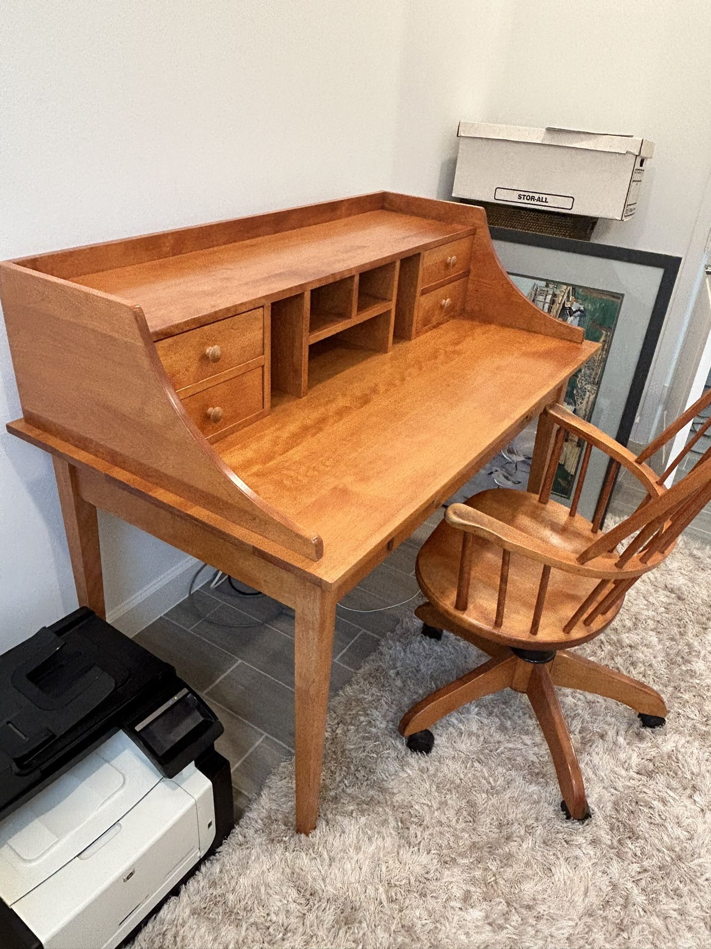 Custom Crafted Solid Wood Desk And Chair
