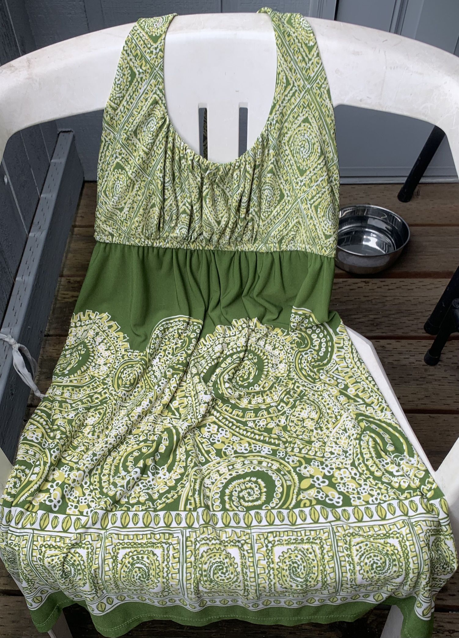 Green Aztec Paisley Halter Top Summer Mid Dress