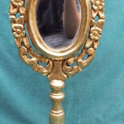 Italian Vintage Carved Wooden Gold Leaf Mirror on Stand