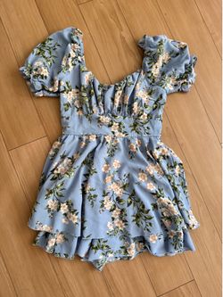 Baby blue floral romper dress size small from forever 21