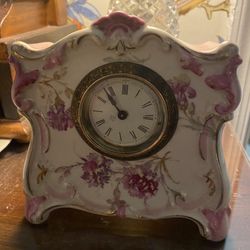 Beautiful Antique Small Wind Up Ansonia Porcelain Mantle Clock