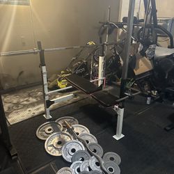 Bench press with 255lbs of Olympic weights with 7ft bar plus curl bar