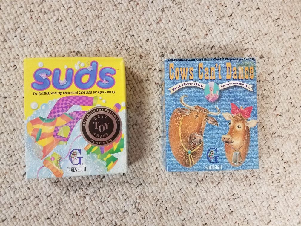 Two Gamewright Games ("Suds" and "Cows Can't Dance")