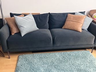 Dark Blue Fabric Two-Seater Sofa