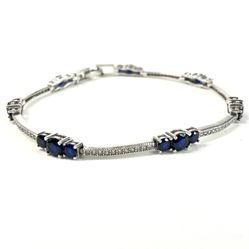 925 Sapphire Silver Lab Created Sapphire With Cubic Zirconia Bracelet 
