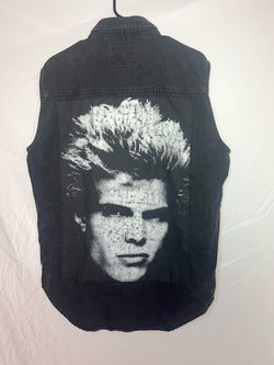 Black Denim Sleeveless Vest with Billy Idol Graphic