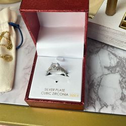 Ring Silver Plate Diamond 