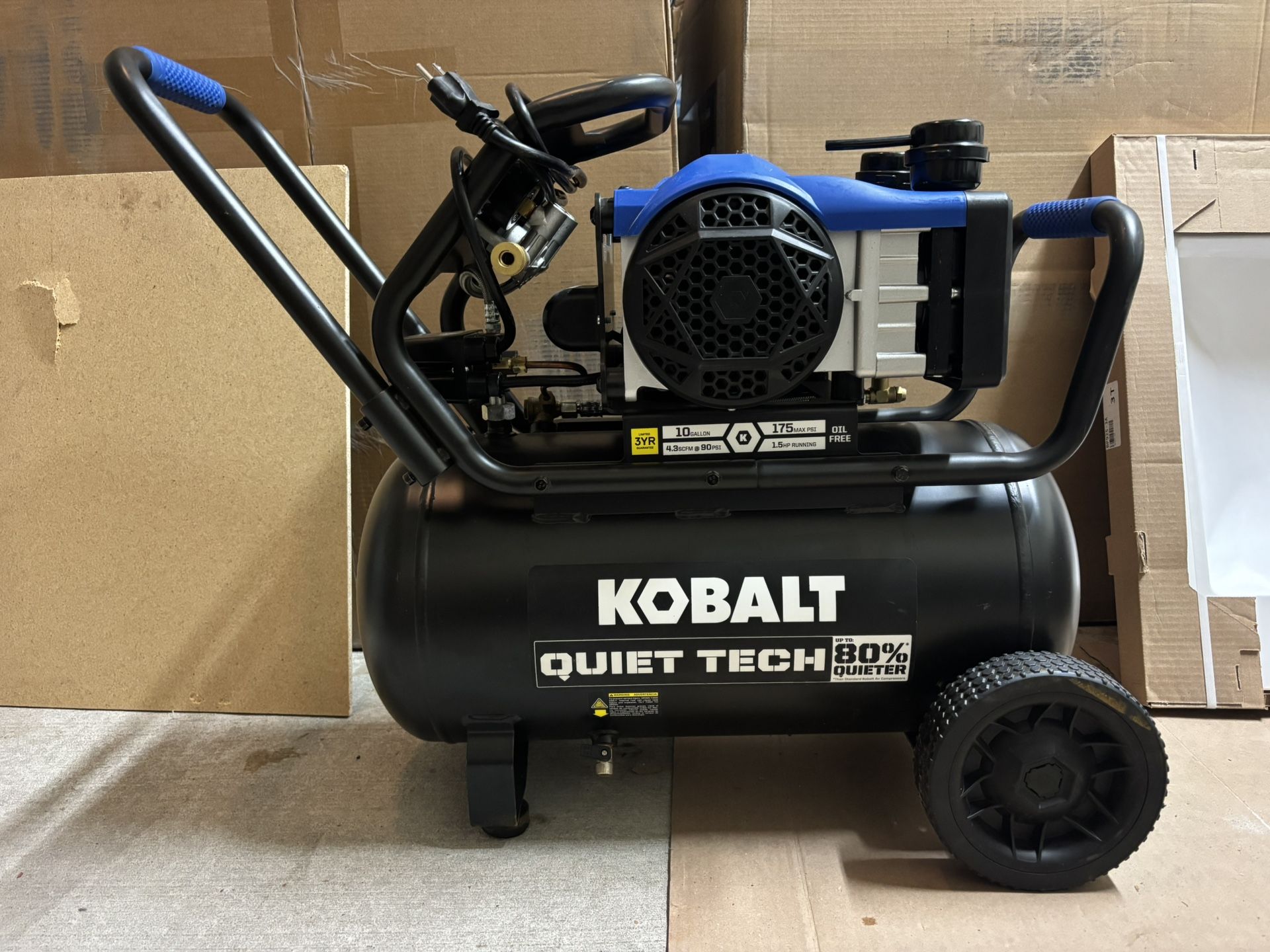 Kobalt QUIET TECH 10-Gallon Portable Electric 175 PSI Horizontal Air Compressor