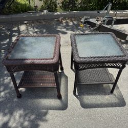 Rattan Coffee Table w/ glass Top & storage Shelf.  