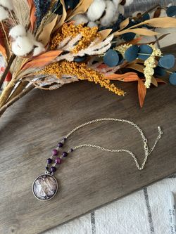 Silvertone And Purple Necklace 