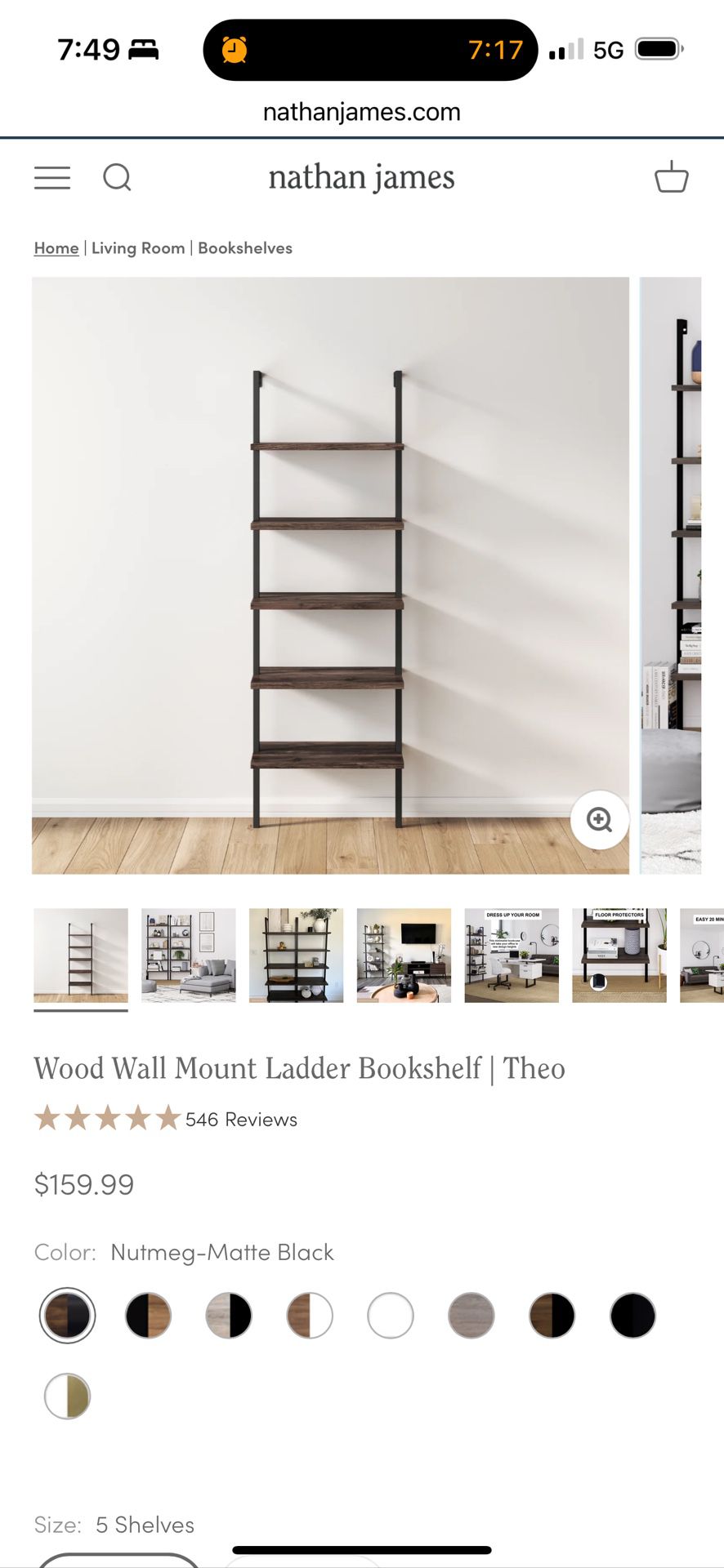 Wood Wall Mount Ladder Bookshelf (x2)
