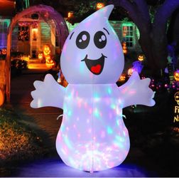 5 FT Halloween Inflatable Ghost Outdoor Decoration with Magic Light, Blow Up Yard Decoration with Built-in LEDs for Garden Lawn Indoor Party Holiday D