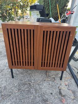 Mid-Century Modern Walnut Cabinet with Slatted Doors