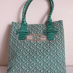Guess Tote, Handbag, Purse In Green Jacquard (Gently Used)