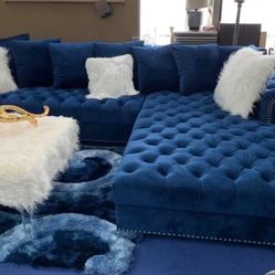 Royal Blue Velvet RAF Sectional / couch