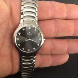 Men’s Black face diamond accented Bulova watch (fits 8.25 inch or smaller wrist)
