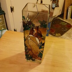 Kitty Stained Glass Flower Vase