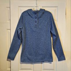 Columbia fleece lined knit button pullover hoodie, blue heathered, Sz. XL
