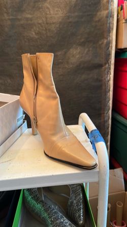 Nude Leather Ankle Boot with Heel