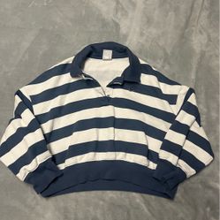 Nike Blue and White Striped Polo Shirt Crop