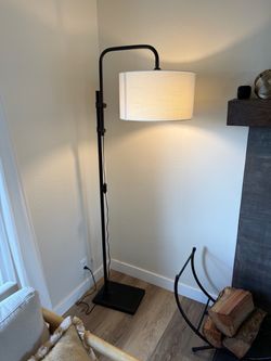 Black Adjustable Floor Lamp with Drum Shade