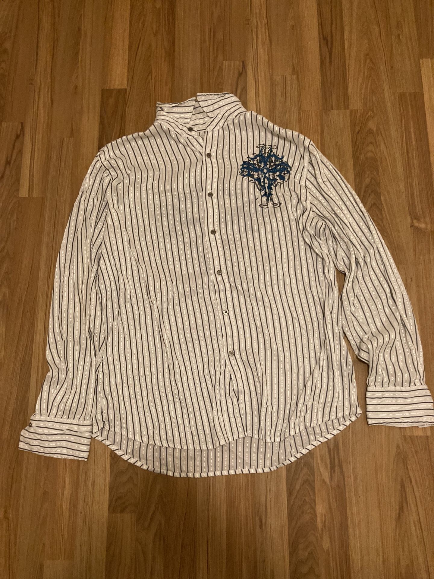 Y2k Rhinestoned Striped Button Up