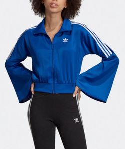 NWT Adidas Originals Blue Bellista Satin Bell Sleeve Track Top IN XS