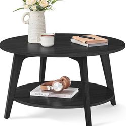 VASAGLE MAEZO Collection - Round Coffee Table, 2-Tier Center Table with Storage, Tapered Legs, Curved Transitions, 31.5-inch Diameter x 17.7-inch Heig