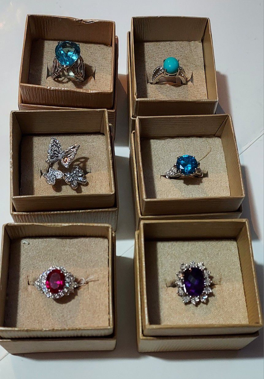 New 6 Beautiful 925 Sterling Silver Rings In Box Sizes 6 & 7 In Excellent Condition,  $35. Each 