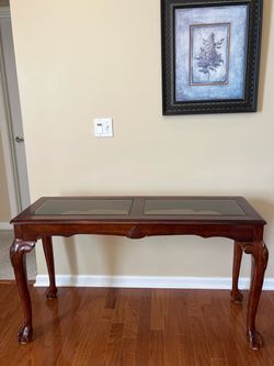 Vintage Wood Console Table With Glass Inserts